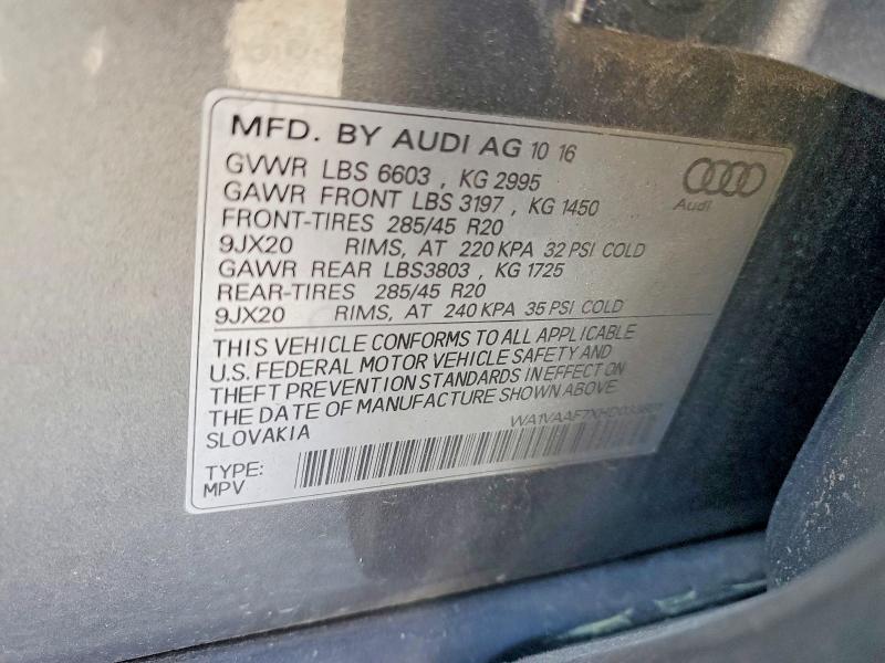 46680006 :رقم المزاد ، WA1VAAF7XHD033891 vin ، 2017 Audi Q7 مزاد بيع