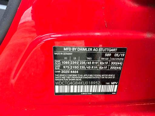 76570525 :رقم المزاد ، WDCTG4GB4KU018952 vin ، 2019 Mercedes-benz Gla مزاد بيع