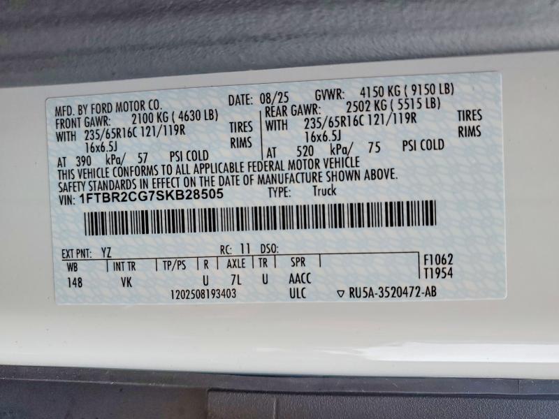 Aukcja sprzedaży 2025 Ford Transit, vin: 1FTBR2CG7SKB28505, numer aukcji: 78814005