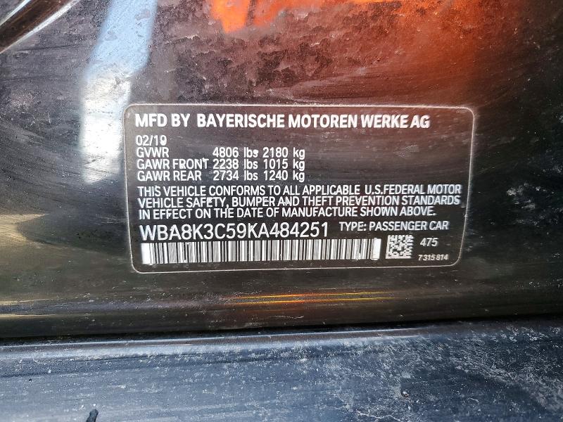 Aukcja sprzedaży 2019 Bmw 330xi, vin: WBA8K3C59KA484251, numer aukcji: 78861905