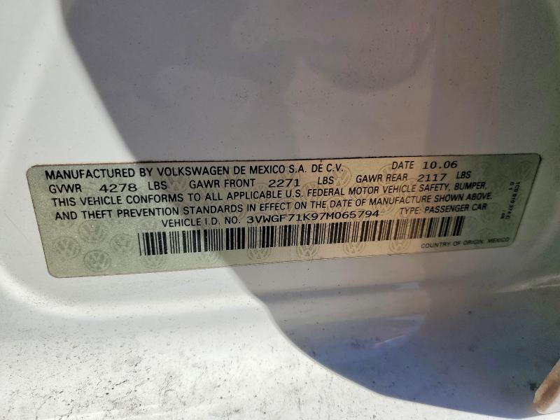 Продаж на аукціоні авто 2007 Volkswagen Jetta, vin: 3VWGF71K97M065794, номер лоту: 46492196