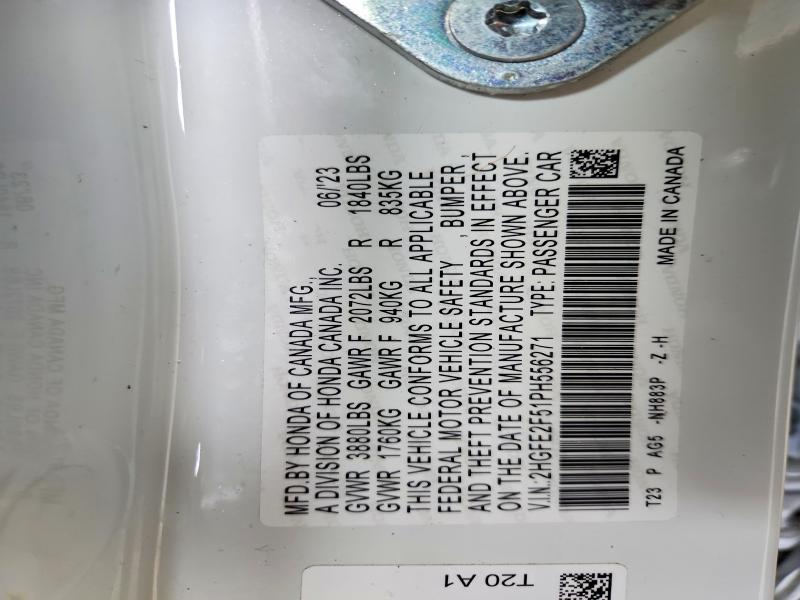 2023 Honda Civic მანქანა იყიდება აუქციონზე, vin: 2HGFE2F51PH556271, აუქციონის ნომერი: 47502106