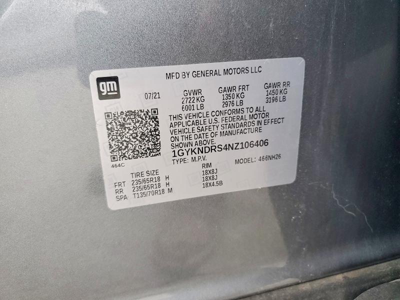 47982776 :رقم المزاد ، 1GYKNDRS4NZ106406 vin ، 2022 Cadillac Xt5 مزاد بيع