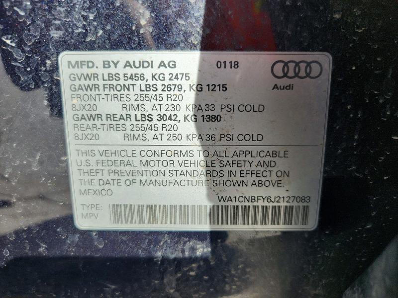 47280036 :رقم المزاد ، WA1CNBFY6J2127083 vin ، 2018 Audi Q5 مزاد بيع