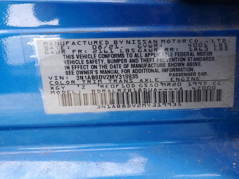 2021 Nissan Sentra მანქანა იყიდება აუქციონზე, vin: 3N1AB8DV2MY319935, აუქციონის ნომერი: 79353445