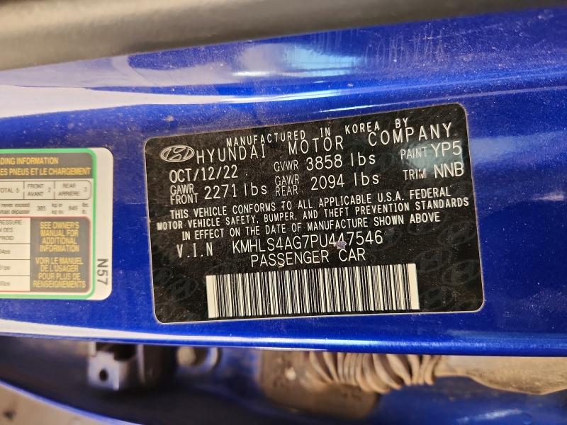 2023 Hyundai Elantra მანქანა იყიდება აუქციონზე, vin: KMHLS4AG7PU447546, აუქციონის ნომერი: 41847426