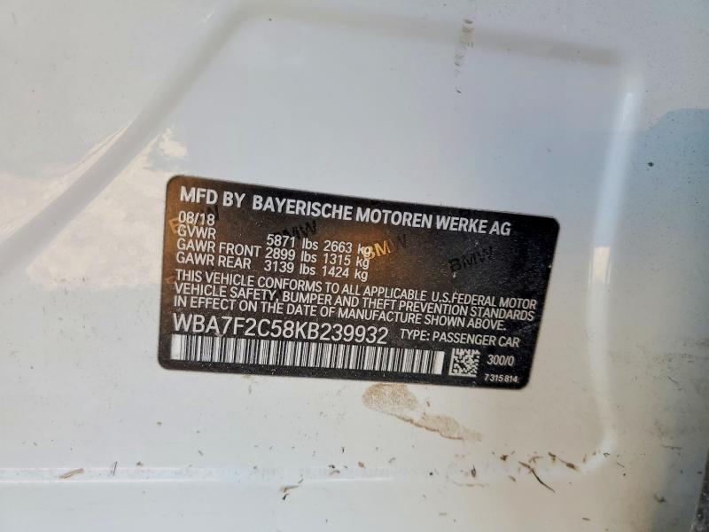 2019 Bmw 750 მანქანა იყიდება აუქციონზე, vin: WBA7F2C58KB239932, აუქციონის ნომერი: 46644116