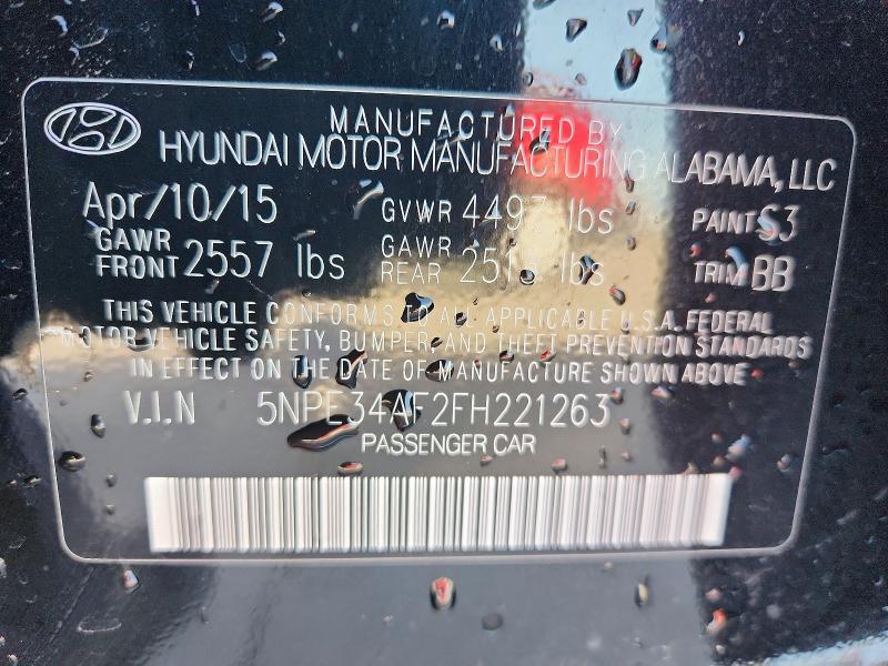 46396286 :رقم المزاد ، 5NPE34AF2FH221263 vin ، 2015 Hyundai Sonata مزاد بيع