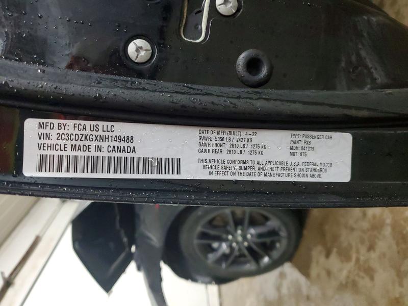 45466756 :رقم المزاد ، 2C3CDZKGXNH149488 vin ، 2022 Dodge Challenger مزاد بيع