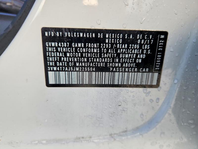 2018 Volkswagen Jetta მანქანა იყიდება აუქციონზე, vin: 3VW4T7AJ5JM225504, აუქციონის ნომერი: 47075506