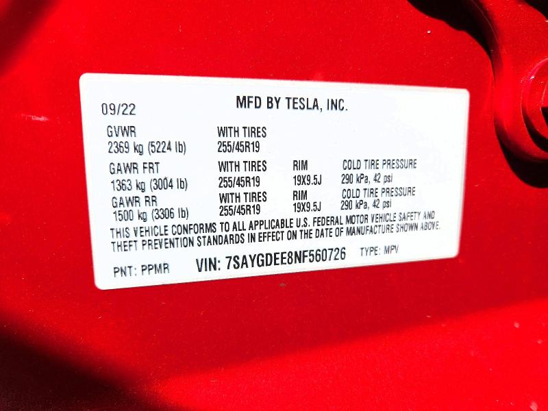 Продажа на аукционе авто 2022 Tesla Model Y, vin: 7SAYGDEE8NF560726, номер лота: 47828946