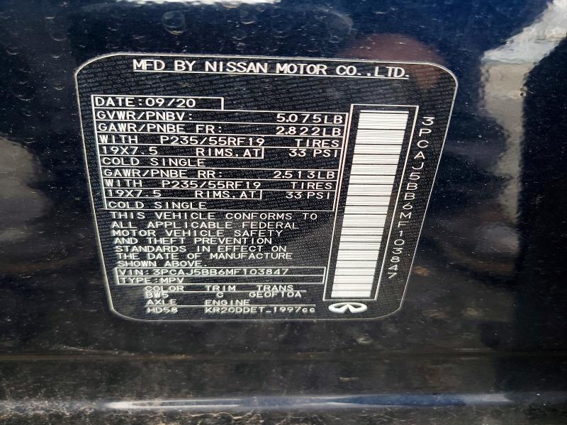 Продажа на аукционе авто 2021 Infiniti Qx50, vin: 3PCAJ5BB6MF103847, номер лота: 47861266