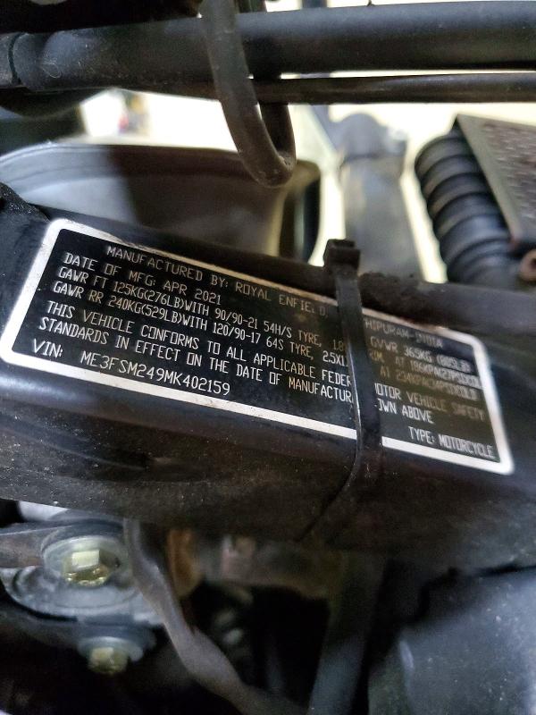2021 Royal Enfield Motors Himalayan მანქანა იყიდება აუქციონზე, vin: ME3FSM249MK402159, აუქციონის ნომერი: 41910006