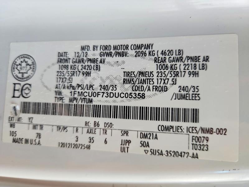 Aukcja sprzedaży 2013 Ford Escape, vin: 1FMCU0F73DUC05358, numer aukcji: 45990746