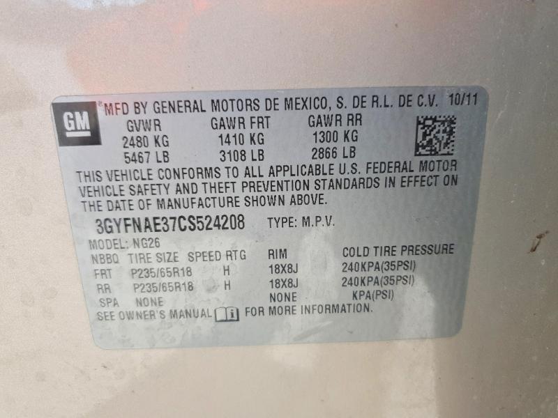 47278276 :رقم المزاد ، 3GYFNAE37CS524208 vin ، 2012 Cadillac Srx مزاد بيع