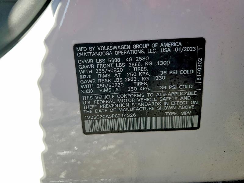 42059046 :رقم المزاد ، 1V2SC2CA3PC214326 vin ، 2023 Volkswagen Atlas Cross Sport مزاد بيع