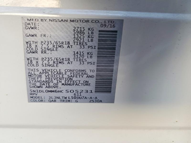 Aukcja sprzedaży 2017 Infiniti Qx60, vin: 5N1DL0MM6HC505231, numer aukcji: 73167325