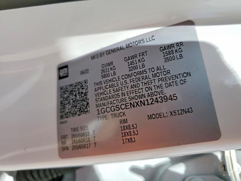 Продажа на аукционе авто 2022 Chevrolet Colorado, vin: 1GCGSCENXN1243945, номер лота: 46287866