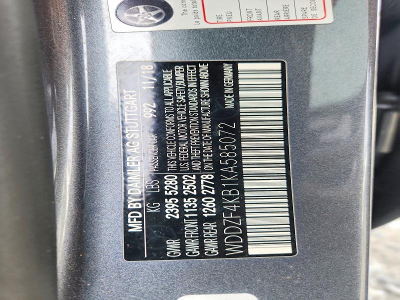 79507905 :رقم المزاد ، WDDZF4KB1KA585072 vin ، 2019 Mercedes-benz E مزاد بيع