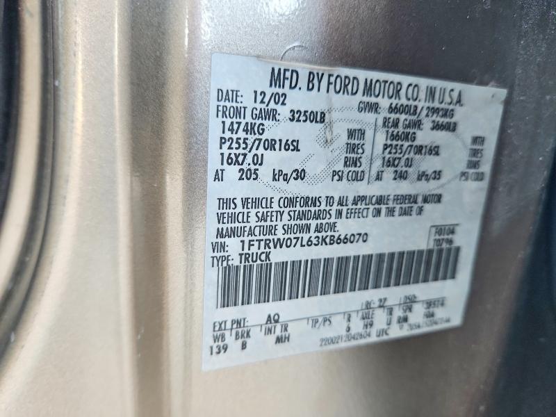 48264136 :رقم المزاد ، 1FTRW07L63KB66070 vin ، 2003 Ford F150 مزاد بيع