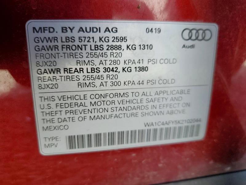 Aukcja sprzedaży 2019 Audi Sq5, vin: WA1C4AFY5K2102044, numer aukcji: 41959816