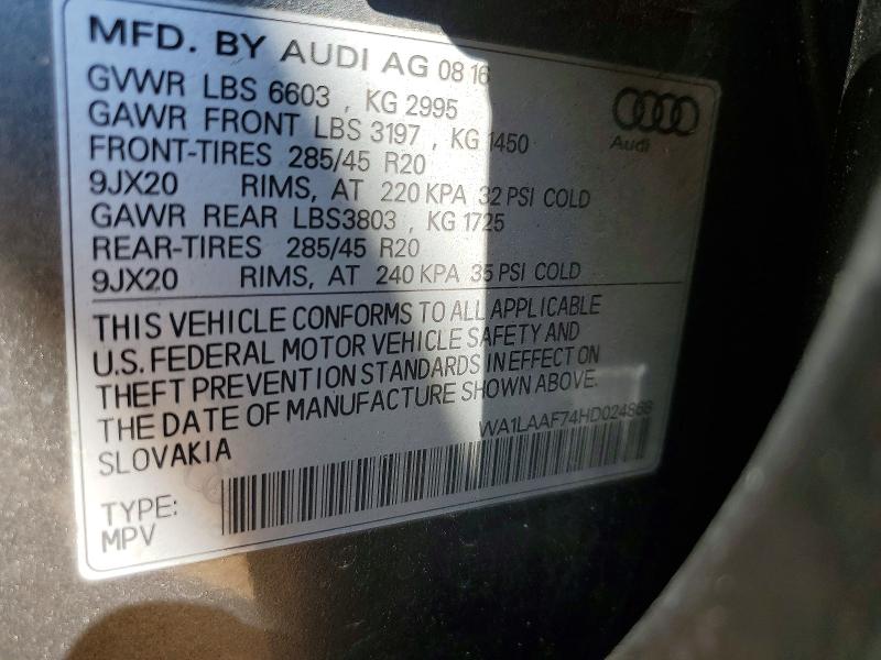 46414236 :رقم المزاد ، WA1LAAF74HD024868 vin ، 2017 Audi Q7 مزاد بيع