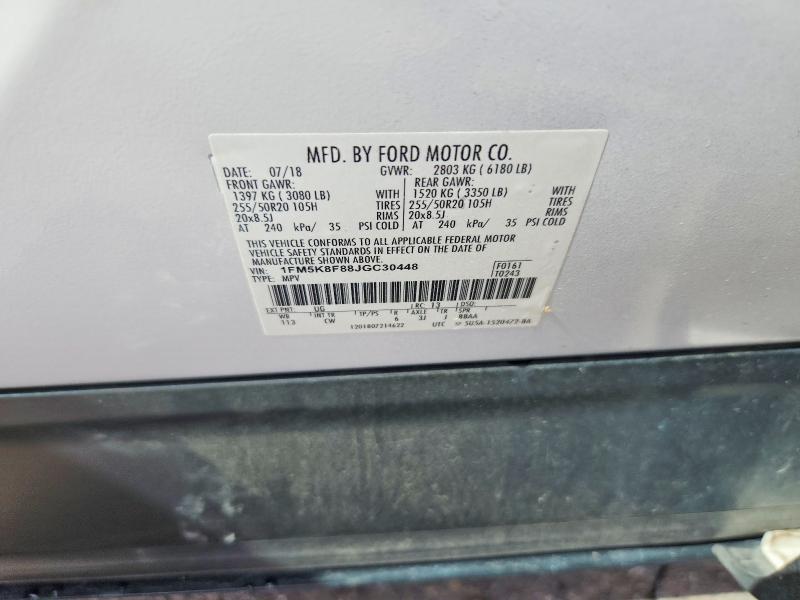 Продаж на аукціоні авто 2018 Ford Explorer, vin: 1FM5K8F88JGC30448, номер лоту: 47913056