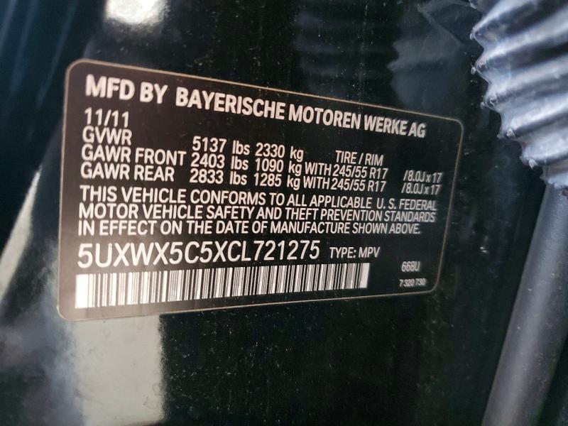 47823616 :رقم المزاد ، 5UXWX5C5XCL721275 vin ، 2012 Bmw X3 مزاد بيع