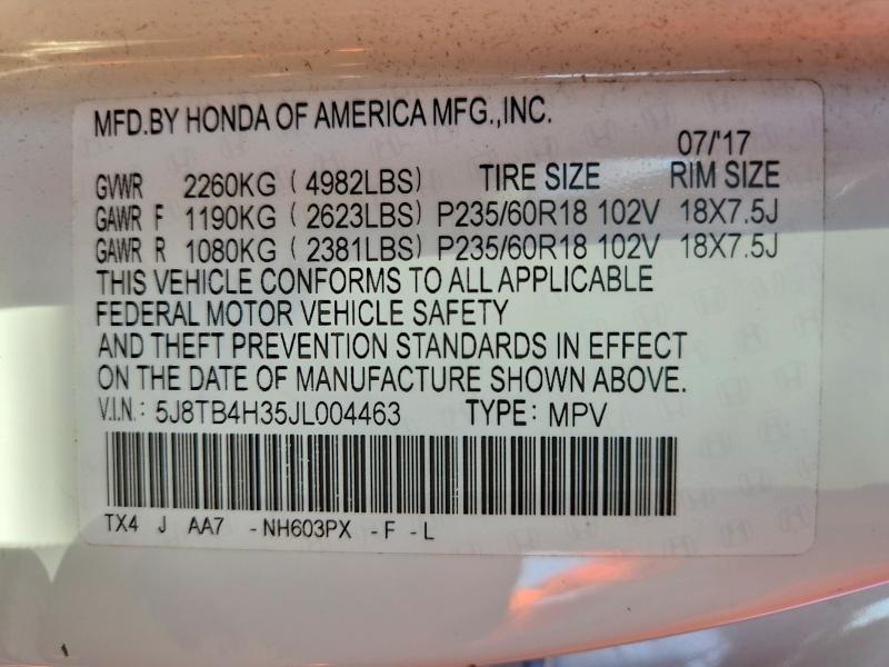 2018 Acura Rdx მანქანა იყიდება აუქციონზე, vin: 5J8TB4H35JL004463, აუქციონის ნომერი: 41989036