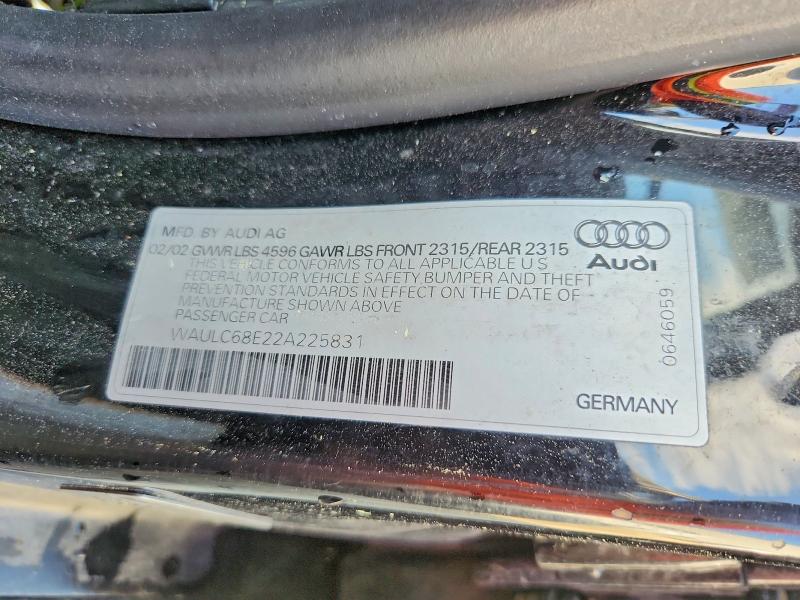 41879876 :رقم المزاد ، WAULC68E22A225831 vin ، 2002 Audi A4 مزاد بيع