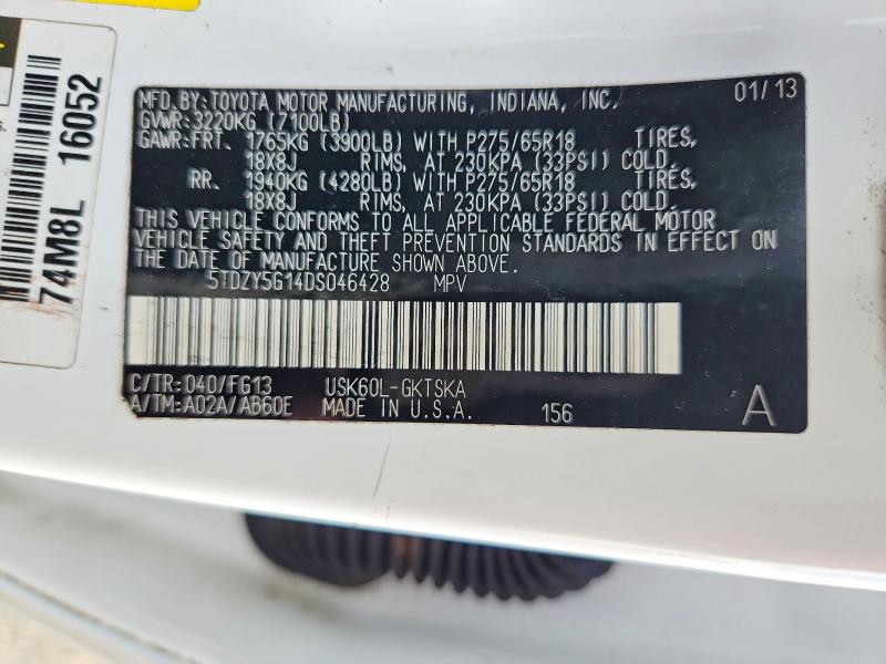 Aukcja sprzedaży 2013 Toyota Sequoia, vin: 5TDZY5G14DS046428, numer aukcji: 45702106