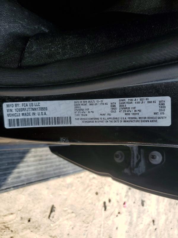 79451055 :رقم المزاد ، 1C6SRFJT7NN170559 vin ، 2022 Ram 1500 مزاد بيع