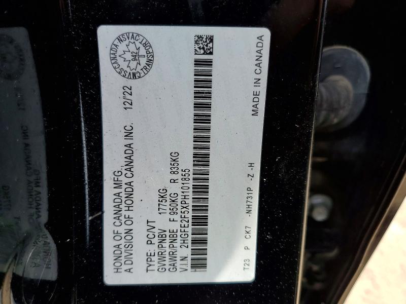 42046416 :رقم المزاد ، 2HGFE2F5XPH101855 vin ، 2023 Honda Civic مزاد بيع