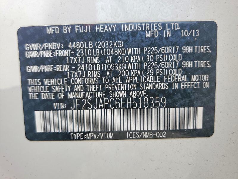 Aukcja sprzedaży 2014 Subaru Forester, vin: JF2SJAPC6EH518359, numer aukcji: 47505416