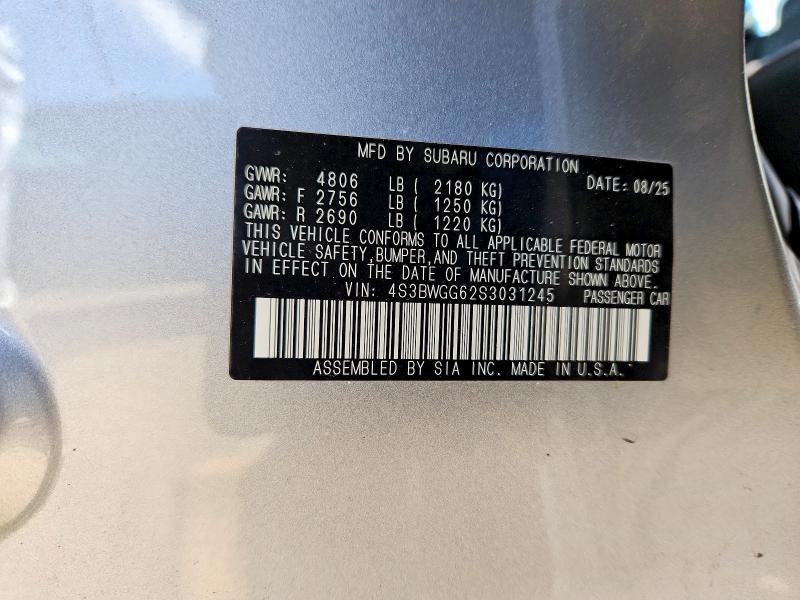 Aukcja sprzedaży 2025 Subaru Legacy, vin: 4S3BWGG62S3031245, numer aukcji: 47233876