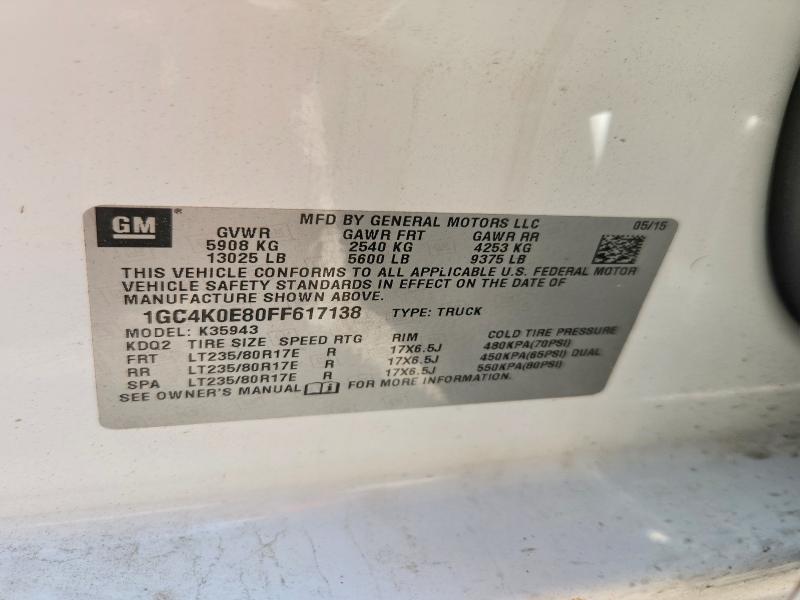2015 Chevrolet Silverado მანქანა იყიდება აუქციონზე, vin: 1GC4K0E80FF617138, აუქციონის ნომერი: 47892626