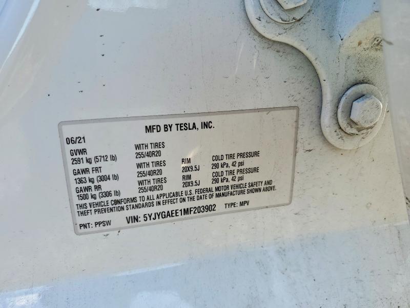 Aukcja sprzedaży 2021 Tesla Model Y, vin: 5YJYGAEE1MF203902, numer aukcji: 46861566