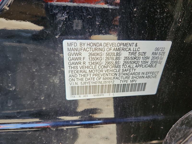 Auction sale of the 2022 Acura Mdx, vin: 5J8YE1H01NL051612, lot number: 46702646