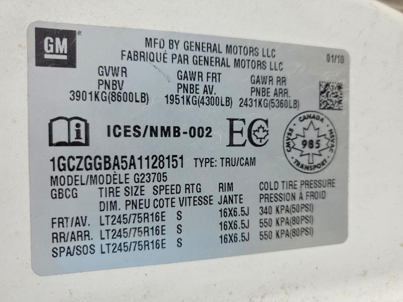 47481186 :رقم المزاد ، 1GCZGGBA5A1128151 vin ، 2010 Chev Express G2500 مزاد بيع
