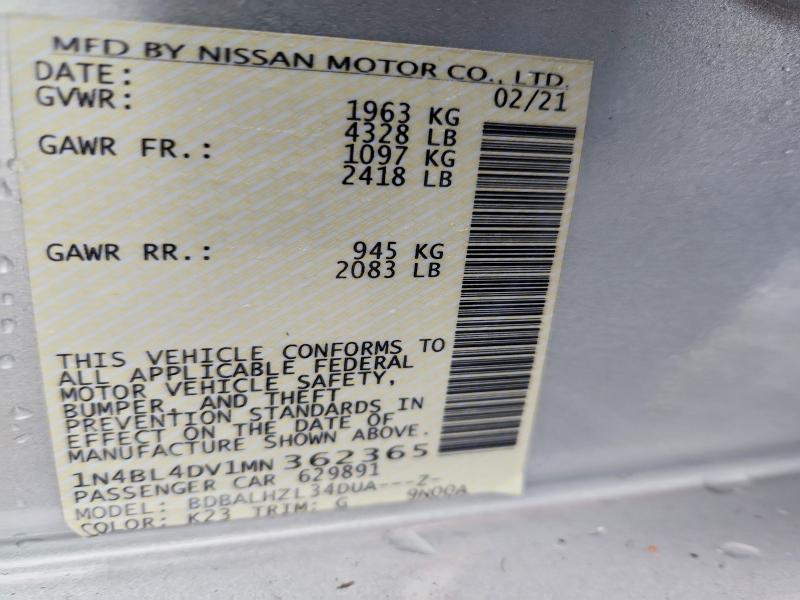 47223106 :رقم المزاد ، 1N4BL4DV1MN362365 vin ، 2021 Nissan Altima مزاد بيع