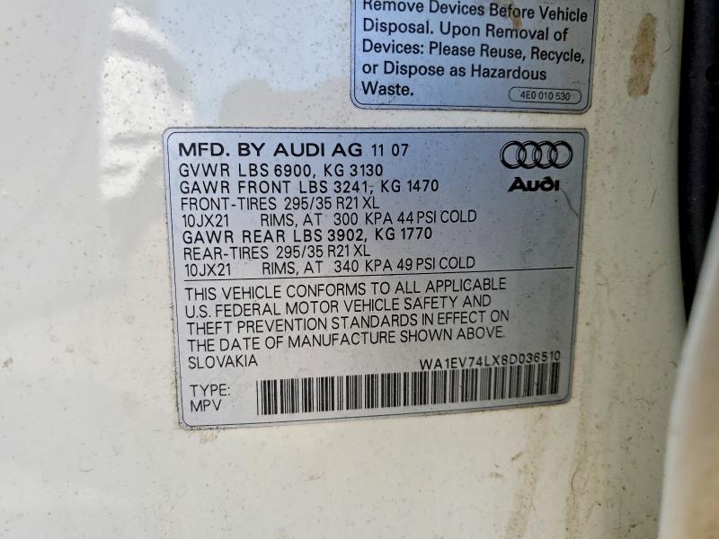 Продажа на аукционе авто 2008 Audi Q7, vin: WA1EV74LX8D036510, номер лота: 79293635