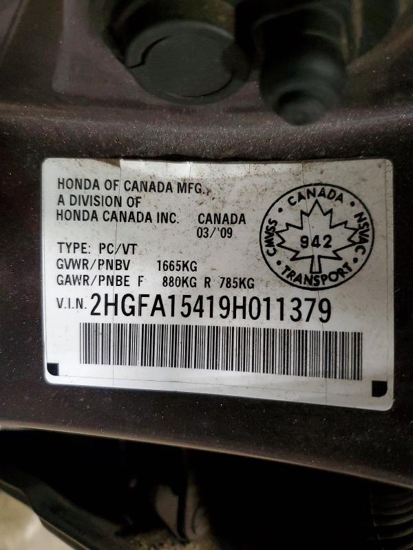 2009 Honda Civic მანქანა იყიდება აუქციონზე, vin: 2HGFA15419H011379, აუქციონის ნომერი: 46558556