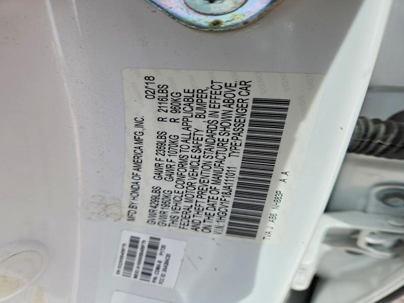 46265386 :رقم المزاد ، 1HGCV1F18JA111011 vin ، 2018 Honda Accord مزاد بيع