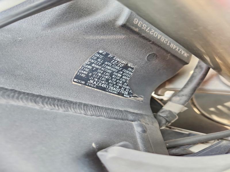 2011 Kawasaki Zx600 მანქანა იყიდება აუქციონზე, vin: JKAZX4R12BA027536, აუქციონის ნომერი: 45593476