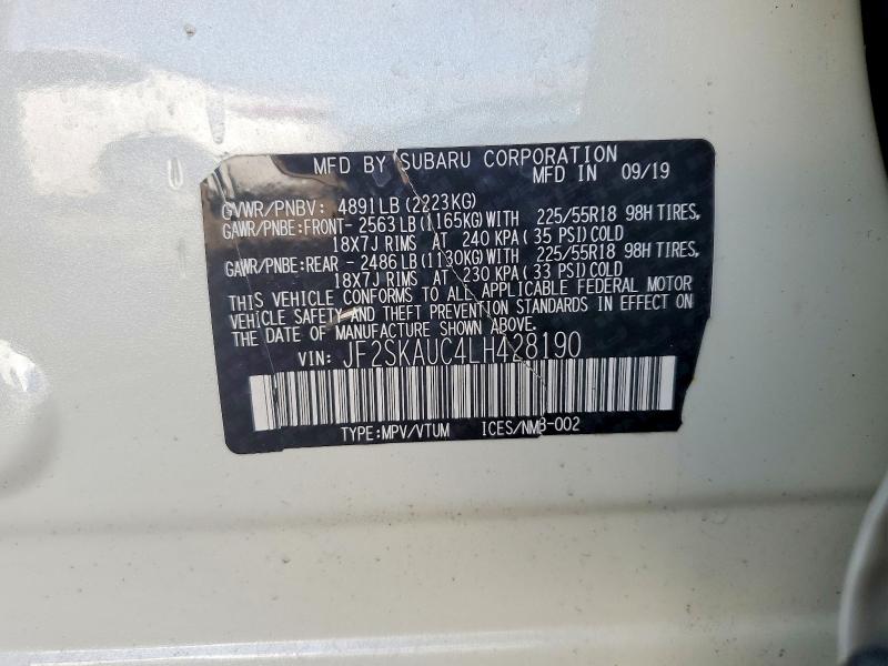 Продаж на аукціоні авто 2020 Subaru Forester, vin: JF2SKAUC4LH428190, номер лоту: 46051236