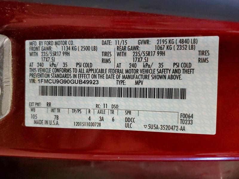 Продажа на аукционе авто 2016 Ford Escape, vin: 1FMCU9G90GUB49923, номер лота: 46270606