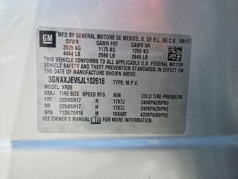 Aukcja sprzedaży 2018 Chevrolet Equinox, vin: 3GNAXJEV6JL102618, numer aukcji: 46366936