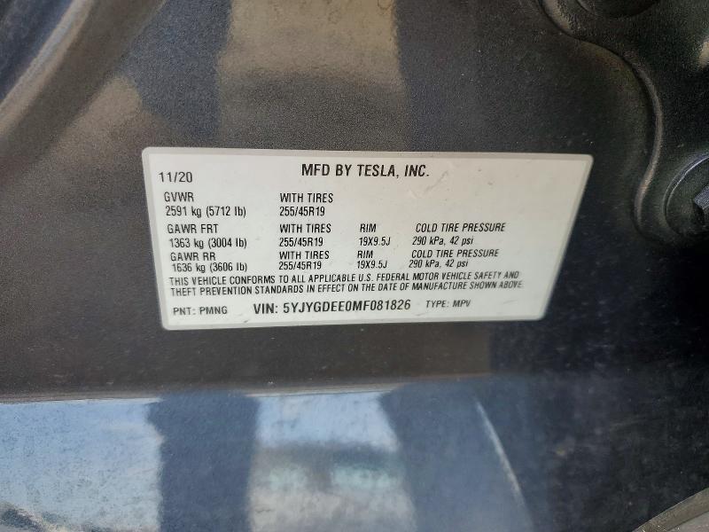 Aukcja sprzedaży 2021 Tesla Model Y, vin: 5YJYGDEE0MF081826, numer aukcji: 47987316