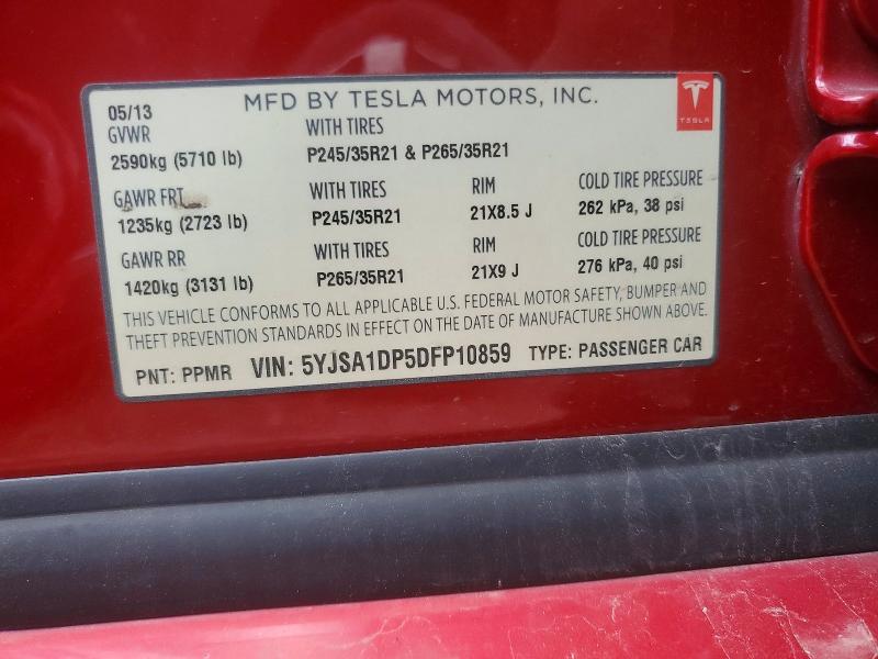 47418336 :رقم المزاد ، 5YJSA1DP5DFP10859 vin ، 2013 Tesla Model S مزاد بيع