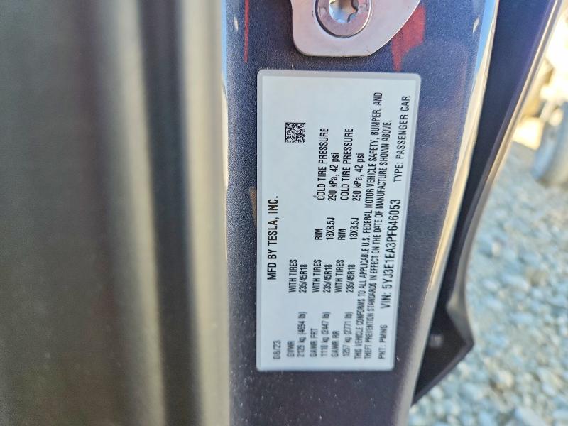 45819536 :رقم المزاد ، 5YJ3E1EA3PF646053 vin ، 2023 Tesla Model 3 مزاد بيع